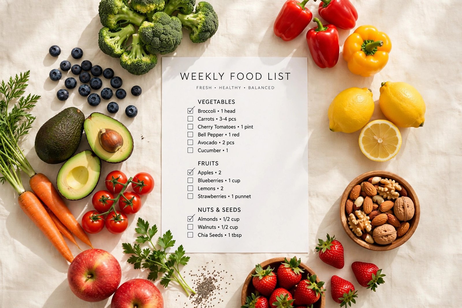 Diet and food lists printable collection